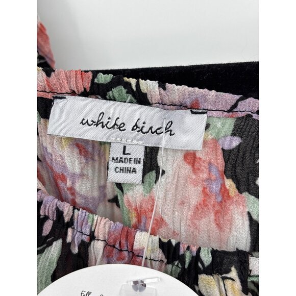 White Birch Floral Stretch Boho Peasant Romper Black Large NEW - Picture 3 of 5